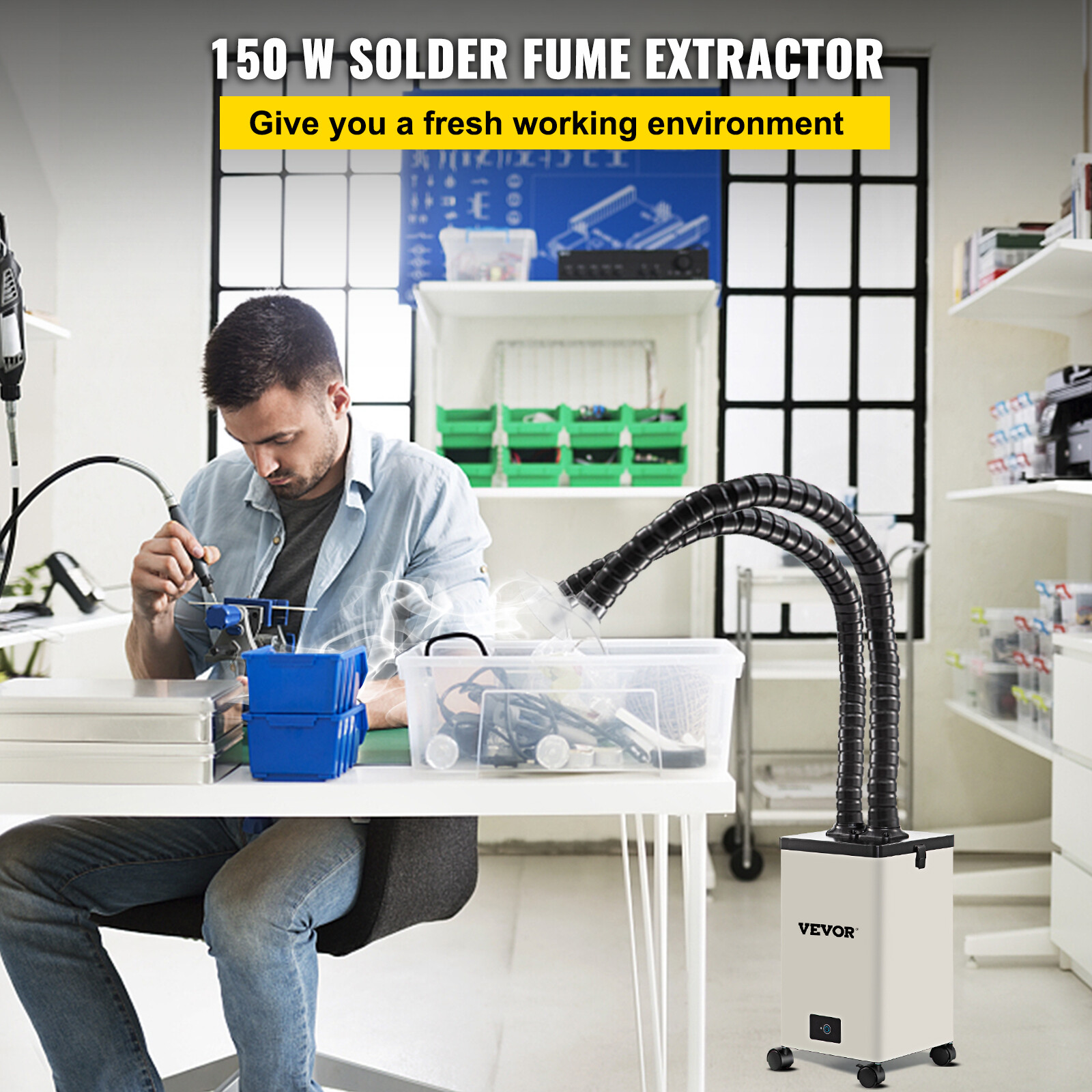 VEVOR 150W Pure Air Fume Extractor 3 Filter Smoke Purifier for Laser Engraver