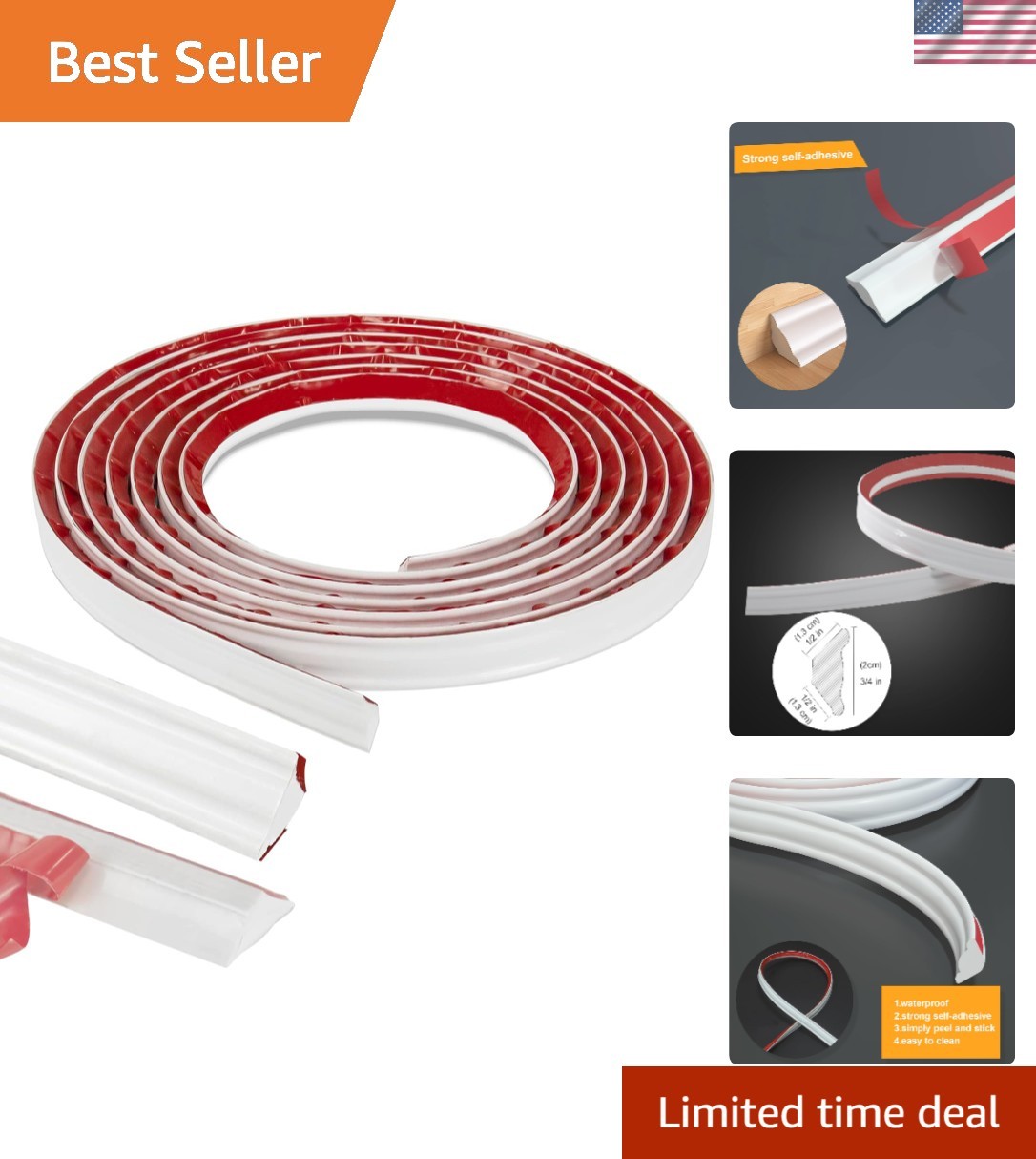 Durable Peel and Stick Trim Strip for Molding – 3/4″ x 16 Ft, Ideal for Any Room