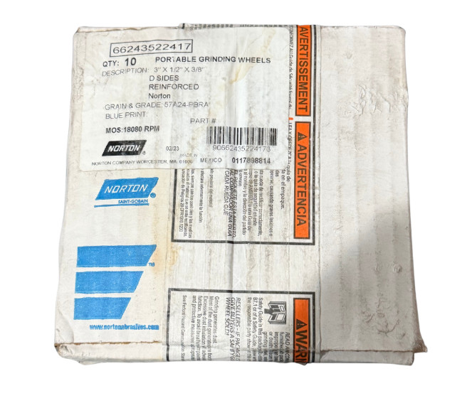 (10 Pack) Norton 66243522417 3″ x 1/2″ x 3/8″ Reinforced Portable Grinding Wheel