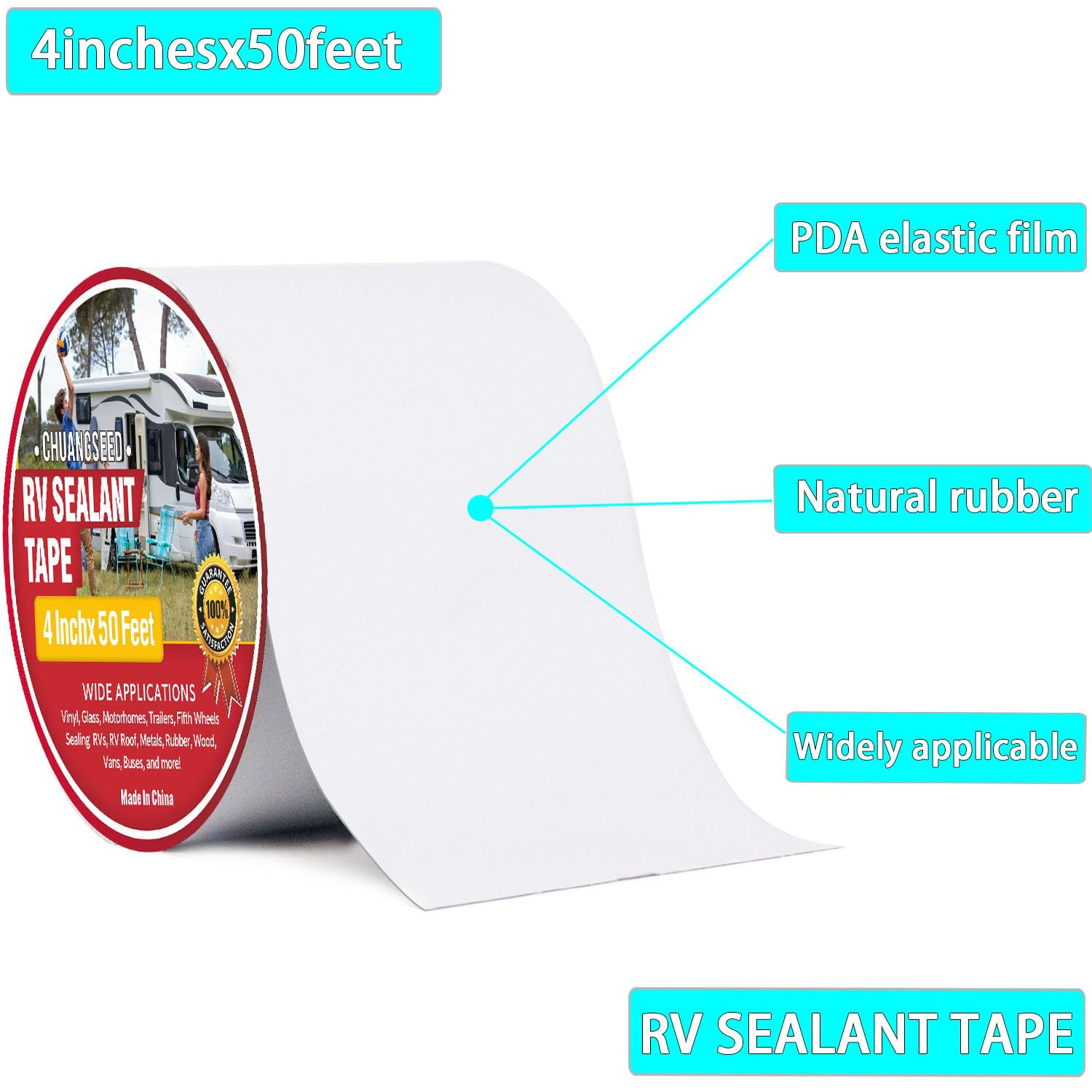 RV Roof Tape White, 4 Inch X 50 Feet, RV Sealant Tape, Roof Patch Repair Tape fo