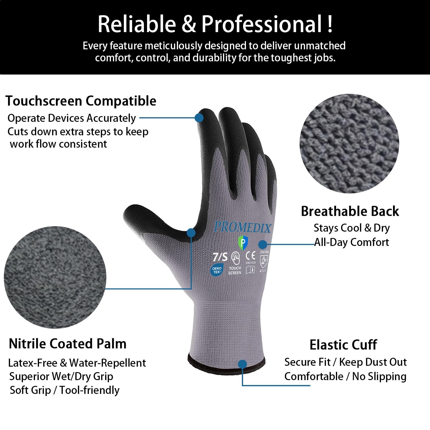 Nitrile Coated Work Gloves,MicroFoam Safety Work Gloves Men,Seamless Knit Nyl…