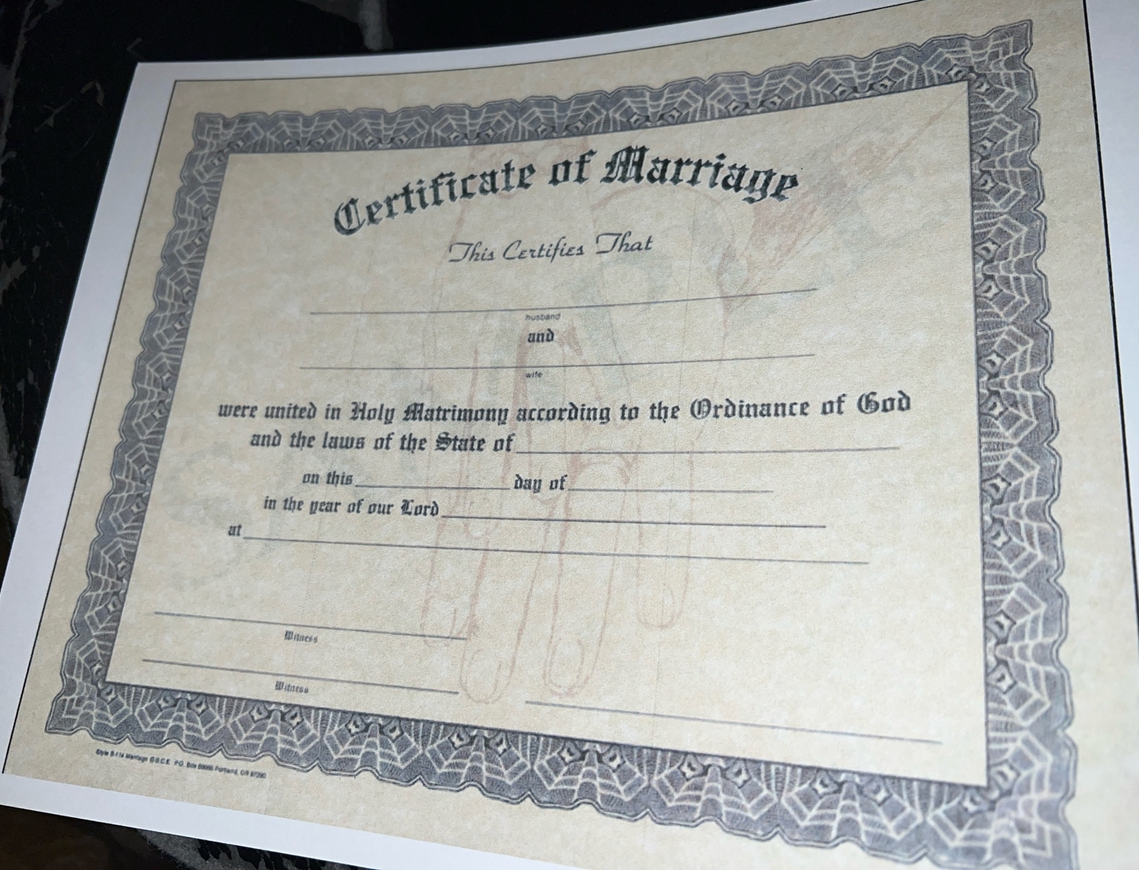 reproduction of Marriage license-comes Blank Fill in own info- 8.5” X 11”