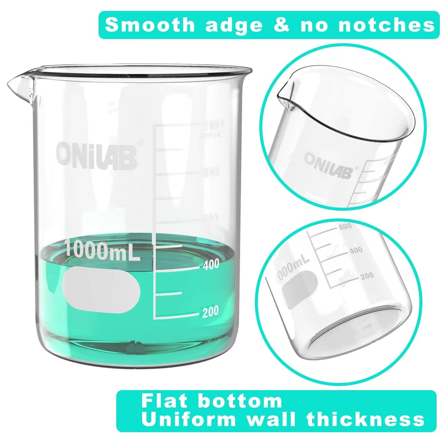 Scientific Glass Beaker Set, 1000ml 2000ml, Borosilicate Low Form