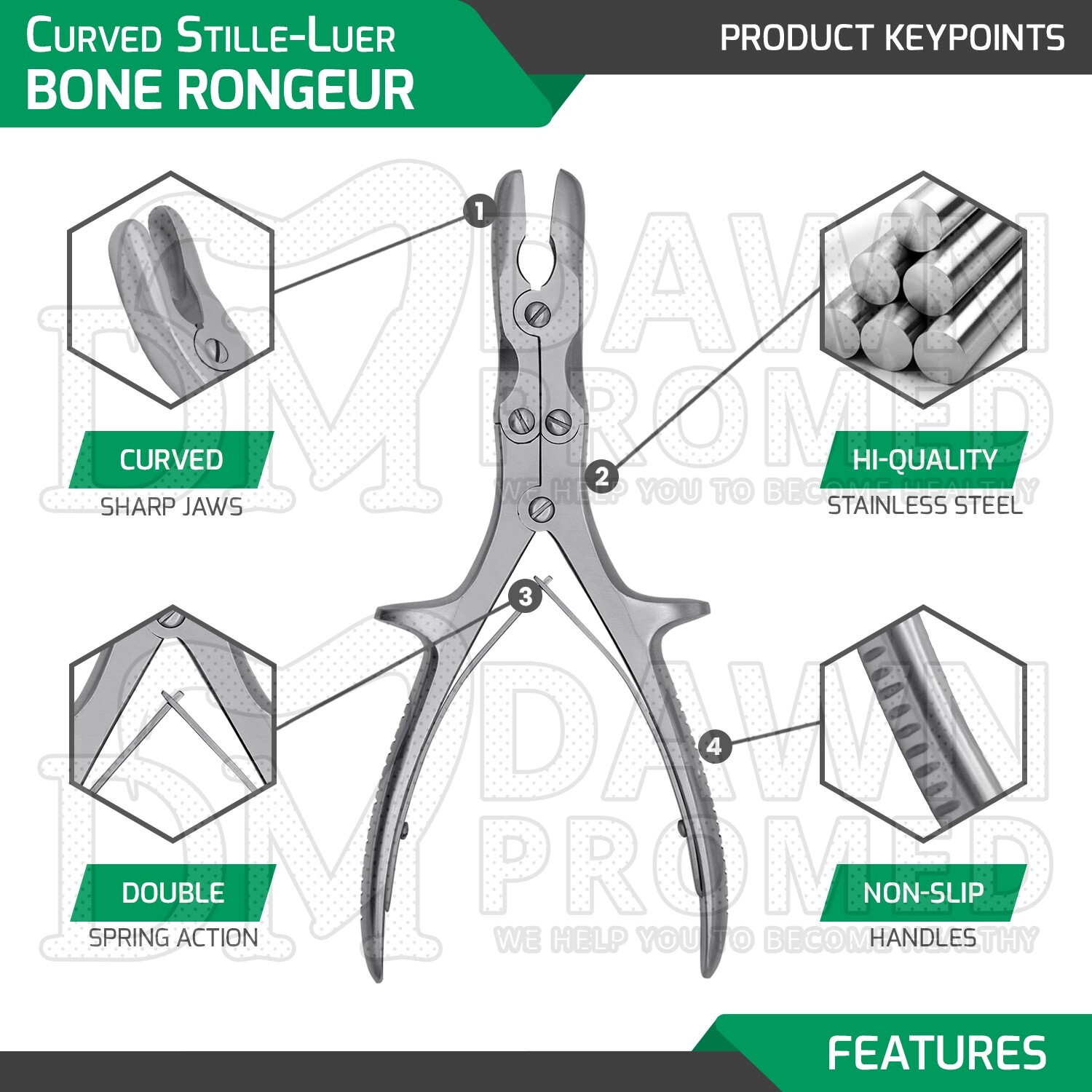 Curved Stille-Luer Bone Rongeur 8.75″ Double Action Orthopedic Inst German Grade