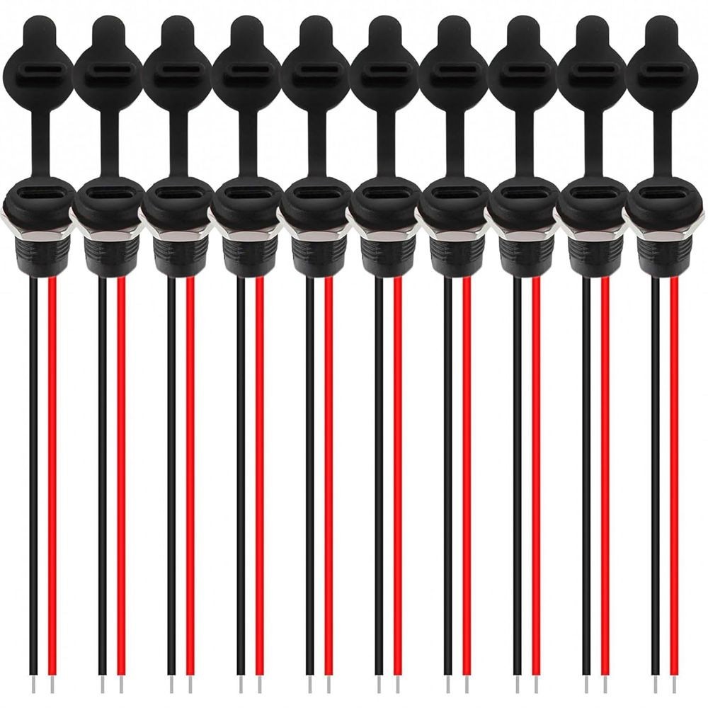 10x Type-C Female Chassis 2 Pin Wire Waterproof USB C Pigtail Cable Socket C605