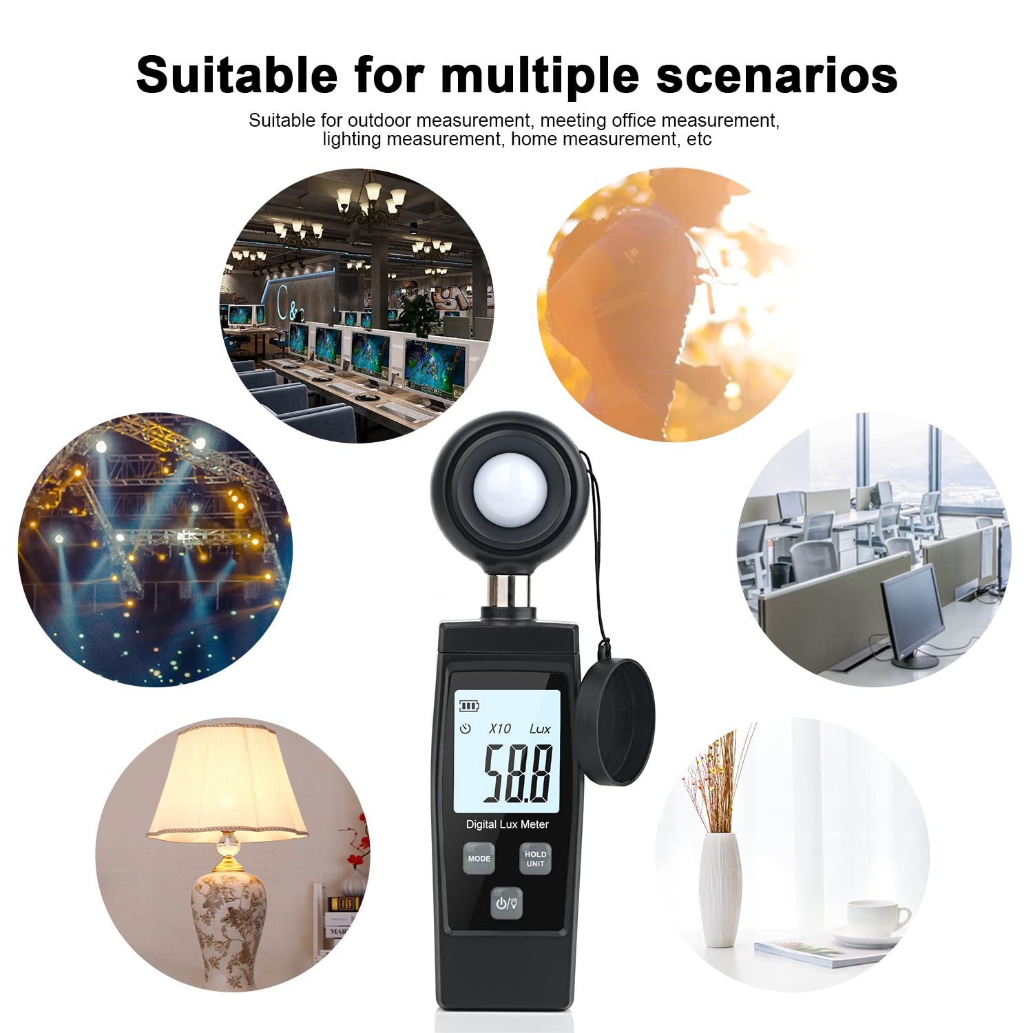1 Pack Handheld Light Meter, 200,000 Lux, Digital, Photometer, Sensor, Plants