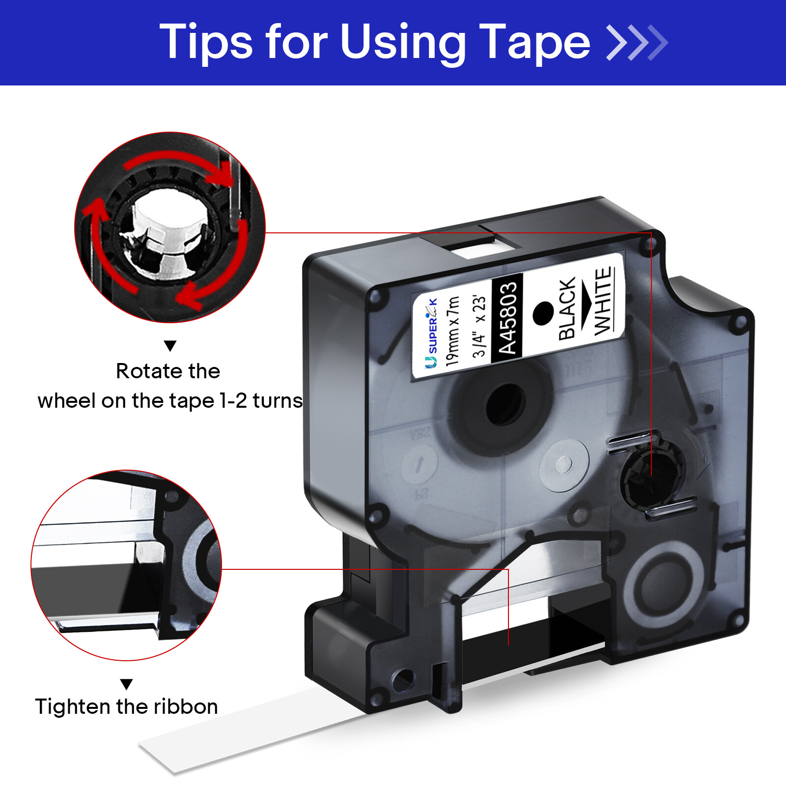 10PK For DYMO D1 45803 LabelManager 350D 450D Black on White Label Tape 19mm*7m