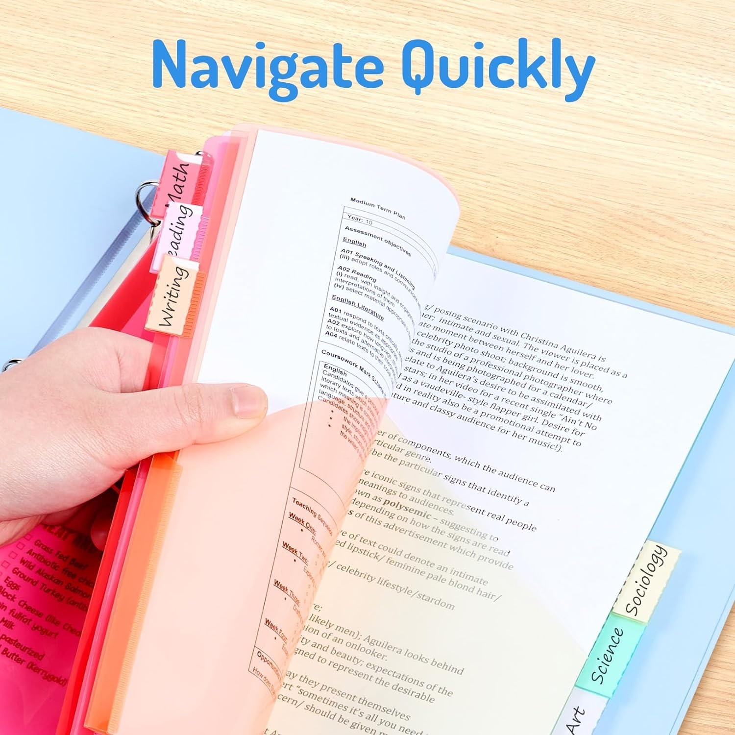 Set of 8 Durable Tab Dividers with Double Pockets for 3-Ring Organizers