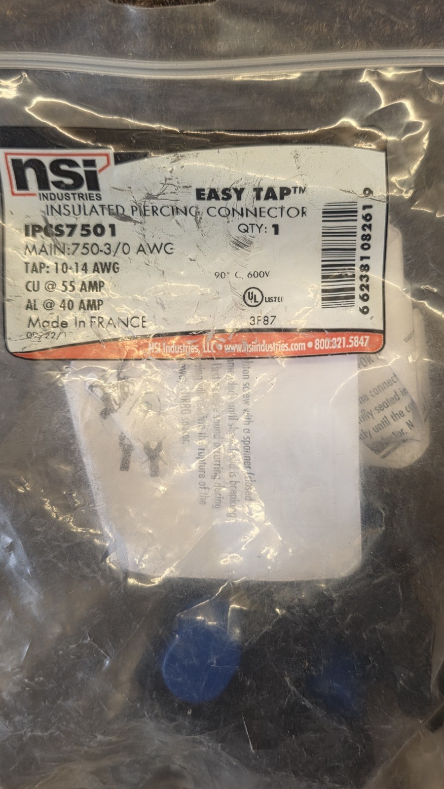 INSULATION PIERCING CONNECTOR 750-3/0 MAIN 10-14 AWG TAP