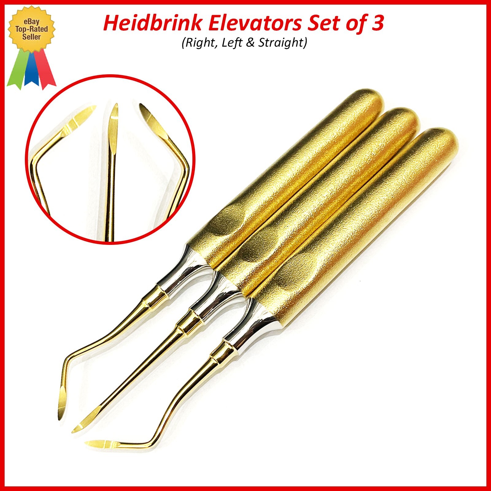 3 Pcs Dental Root Elevators Gold HEIDBRINK Oral Surgery Luxating Root Elevators