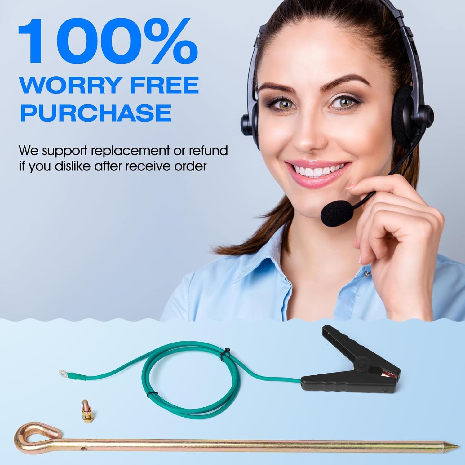 Portable Ground Rod with 4ft 12AWG UL Listed Grounding Wire with Crocodile Clip