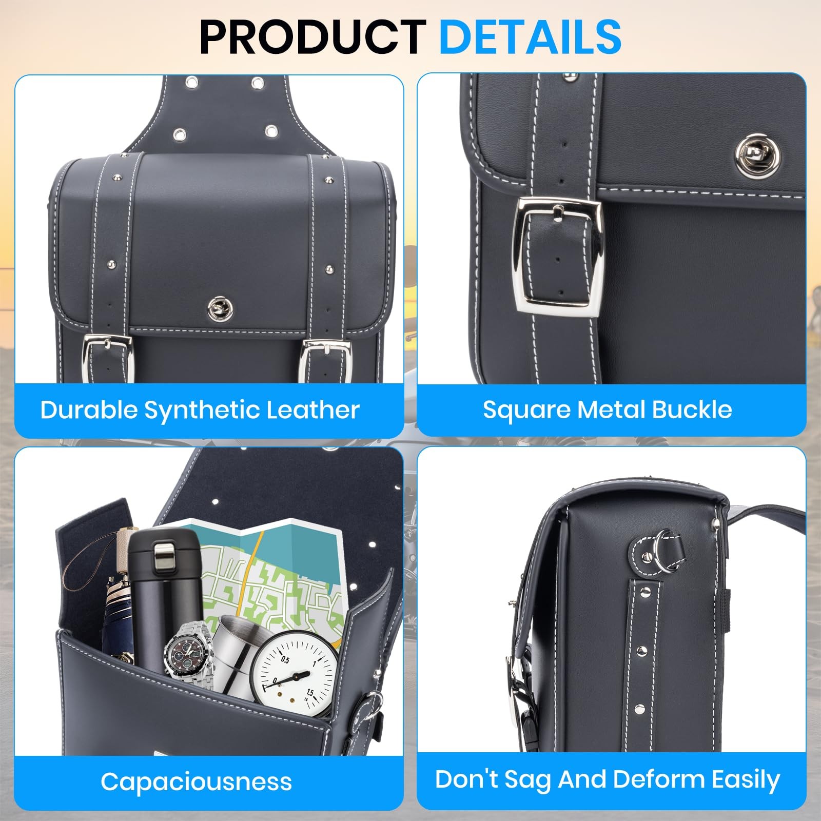 20L Motorcycle Saddlebags Sportster Softail Dyna Shadow Water-Resistant Black