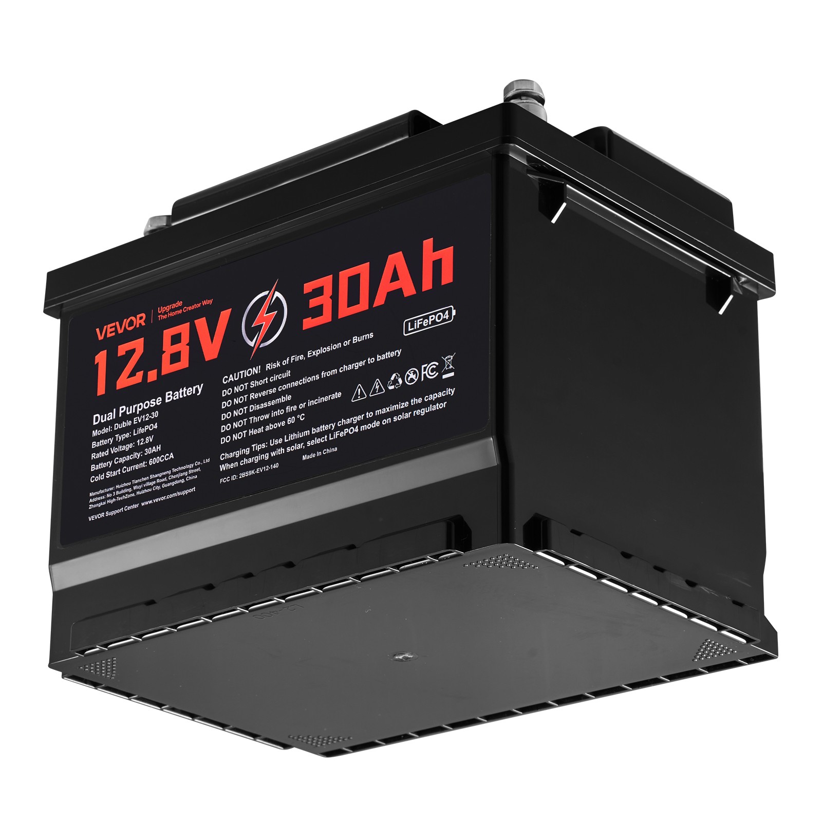 VEVOR 12V 30Ah Dual Purpose LiFePO4 Lithium Battery 600 CCA Starter Deep Cycle