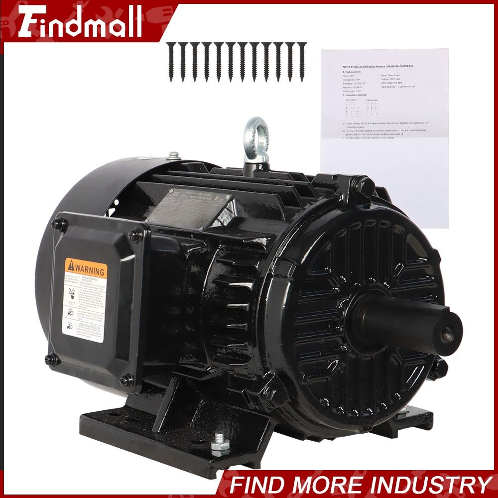 5 HP 3 Phase Electric Motor 1800 RPM 184T Frame TEFC 230/460 Volt Severe Duty