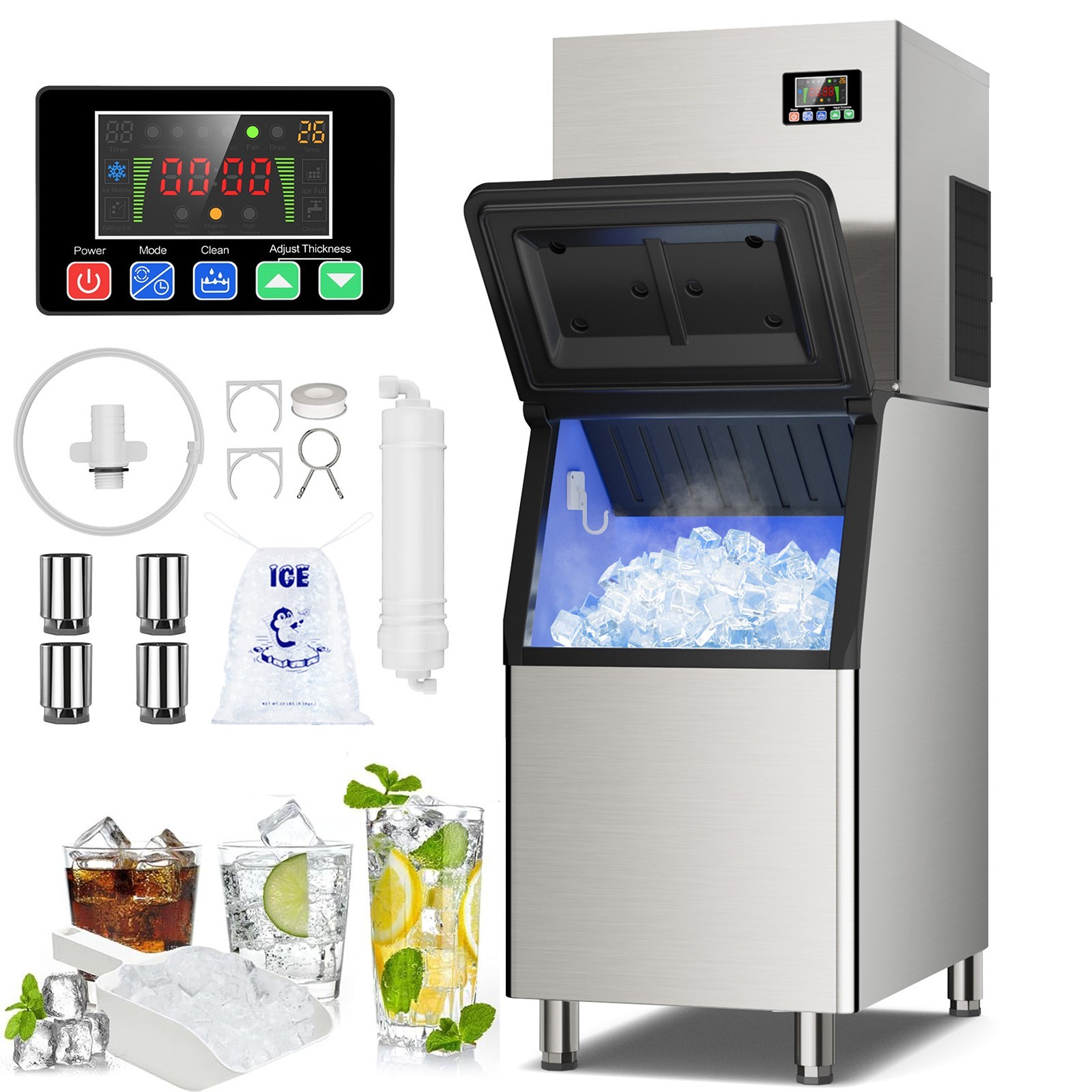 760lbs/24H Commercial Ice Maker Machine Good Compressor with 650lbs Storage Bin