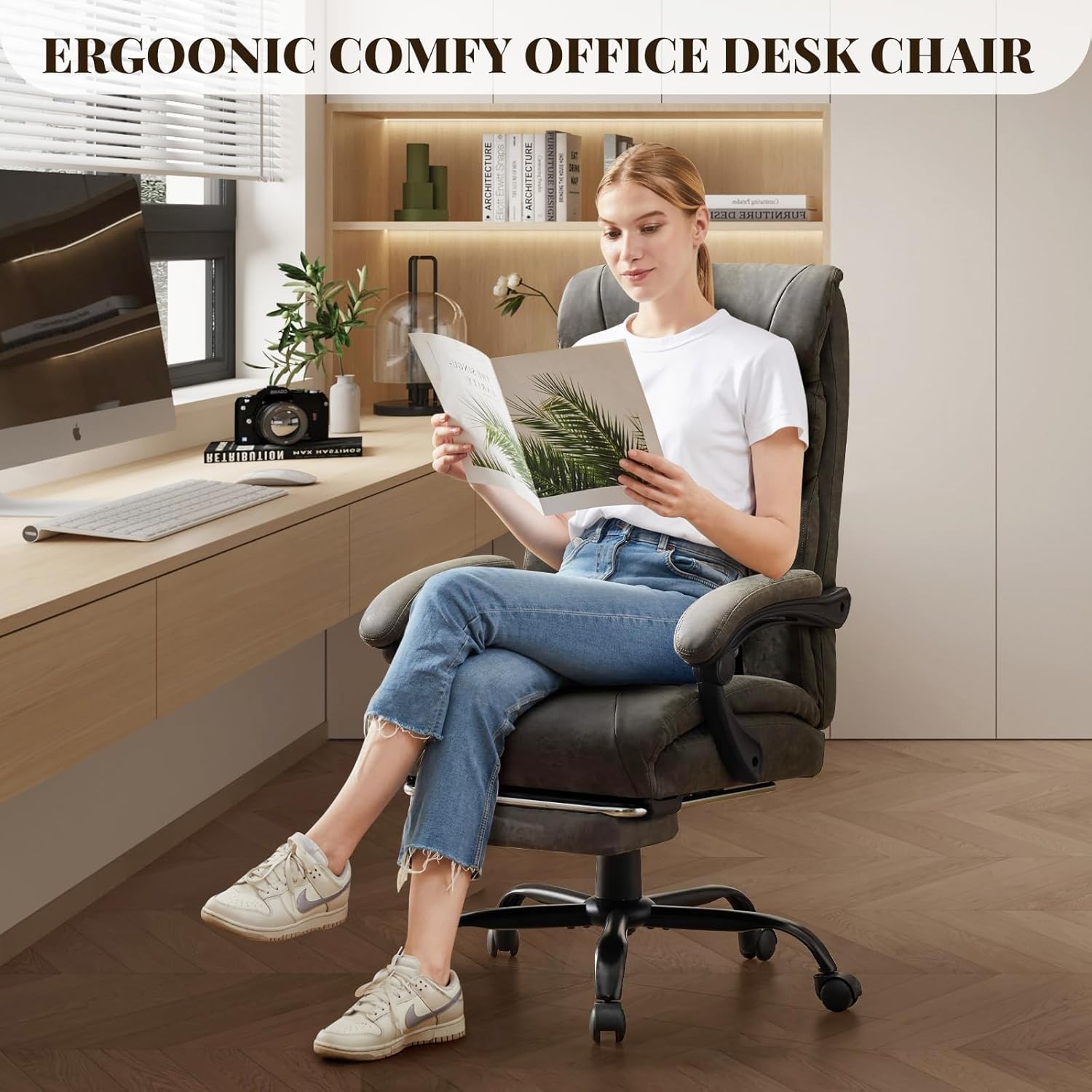 🚩Wide Ergonomic Computer Chair with Footrest, 500lbs Big and Tall Office Chair