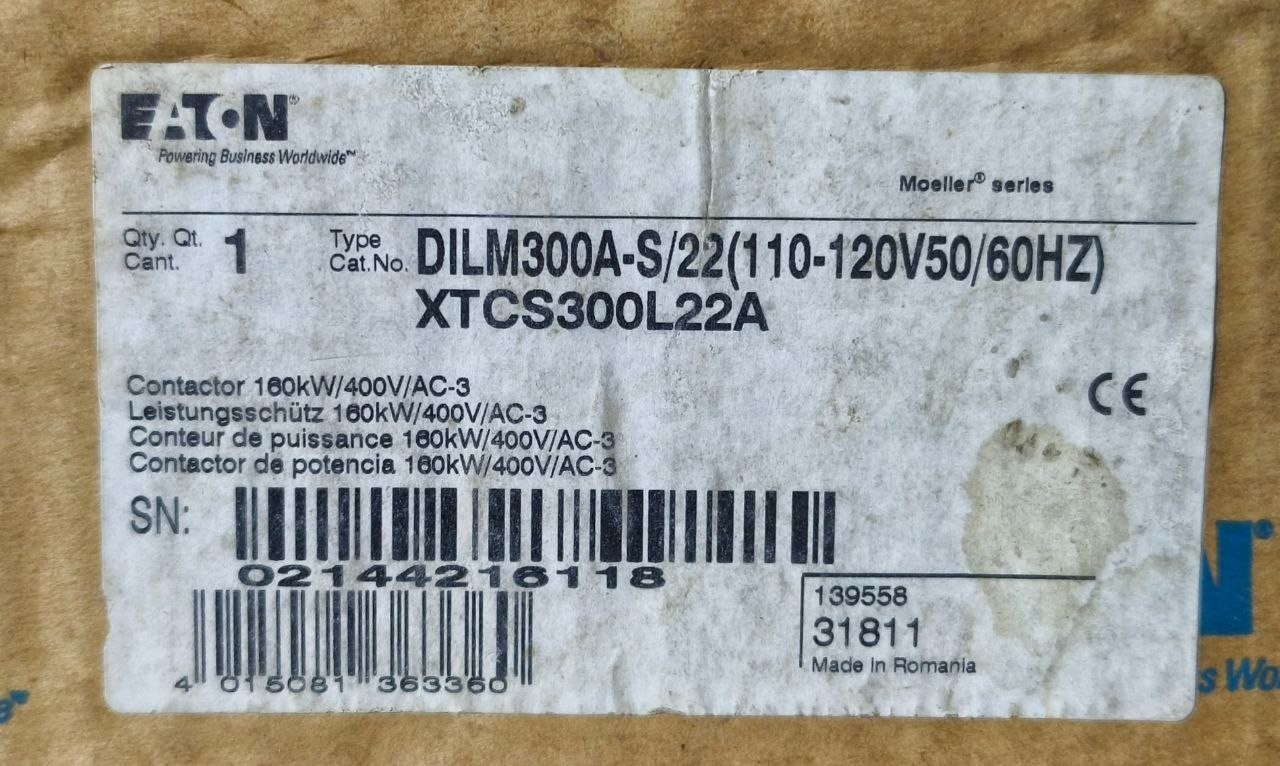 NEW🆕EATON DILM300A-S/22 CONTACTOR 160KW 400V AC-3 110-120V 50/60HZ XTCS300L22A