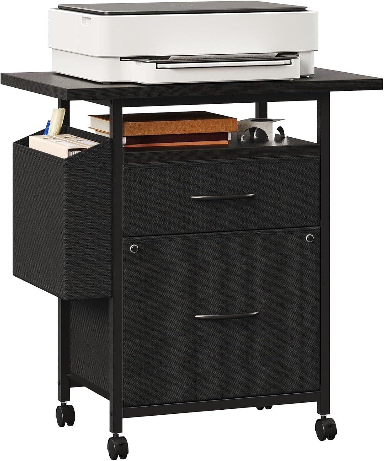 Rolling Mobile File Cabinet w/2 Drawers&Open Storage Shelf Office Printer Stand