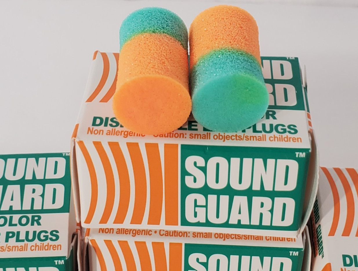 10 Pair Sound Guard Disposable Ear Plugs Uncorded – Orange/Green – New Open Box