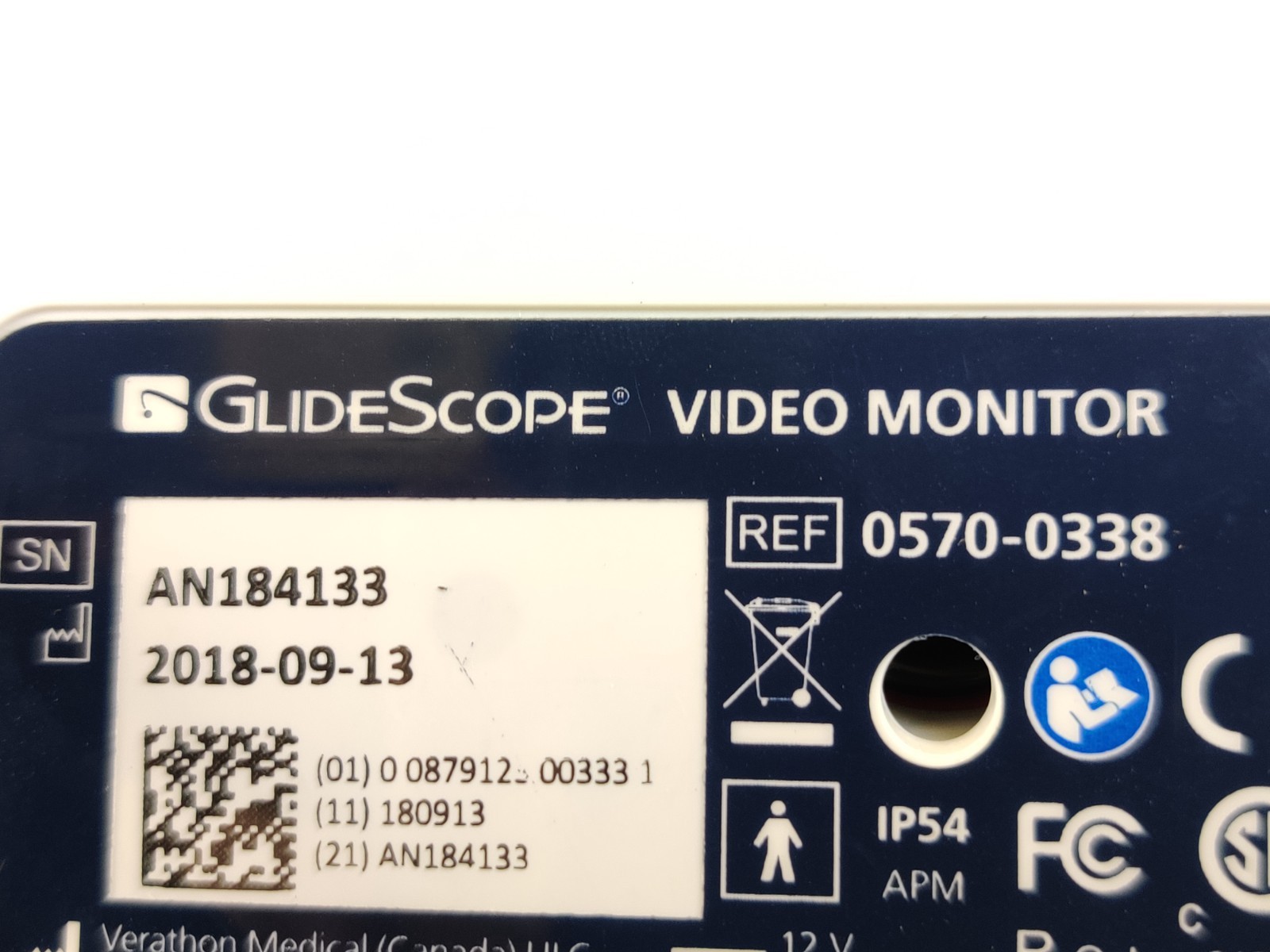Verathon Glidescope Video Monitor 0570-0338 w Battery, Power Supply Tested