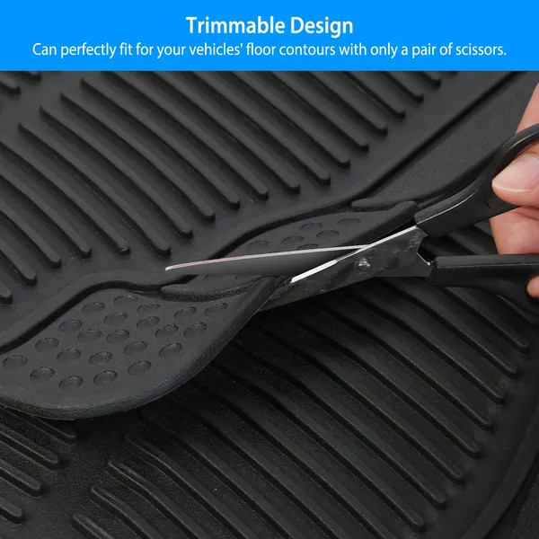 4Pcs PVC Rubber Car Floor Mats Front Rear Set Trimmable Universal Fit SUVs