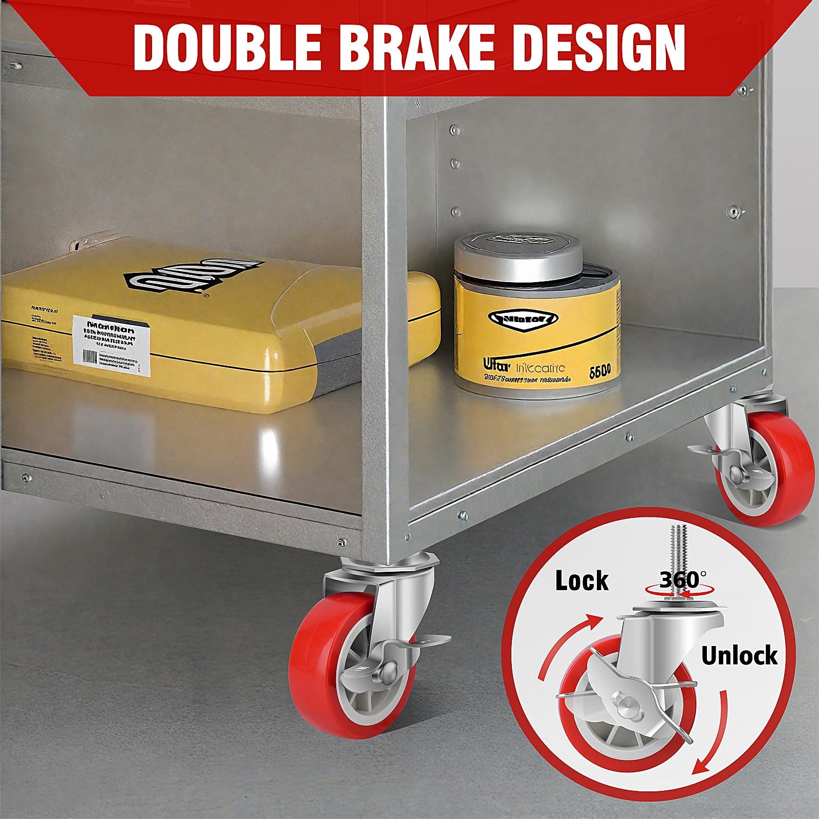 3 Inch Heavy Duty Stem Swivel Casters with Brake, 3/8 Inch, 16 x 1-1/2 Inch