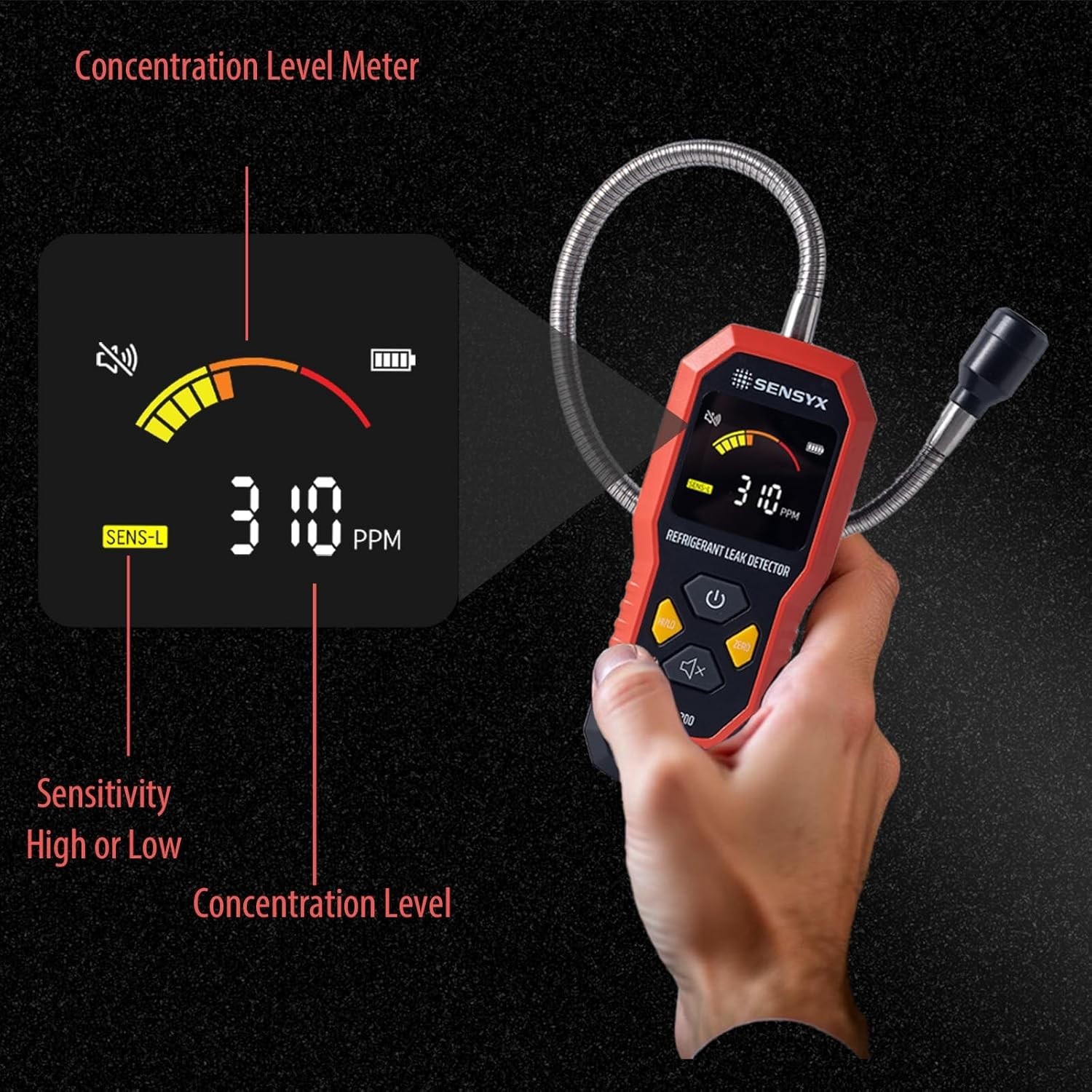 Audible Alarm Refrigerant Leak Detector with USB-C Recharge & Comfort Features