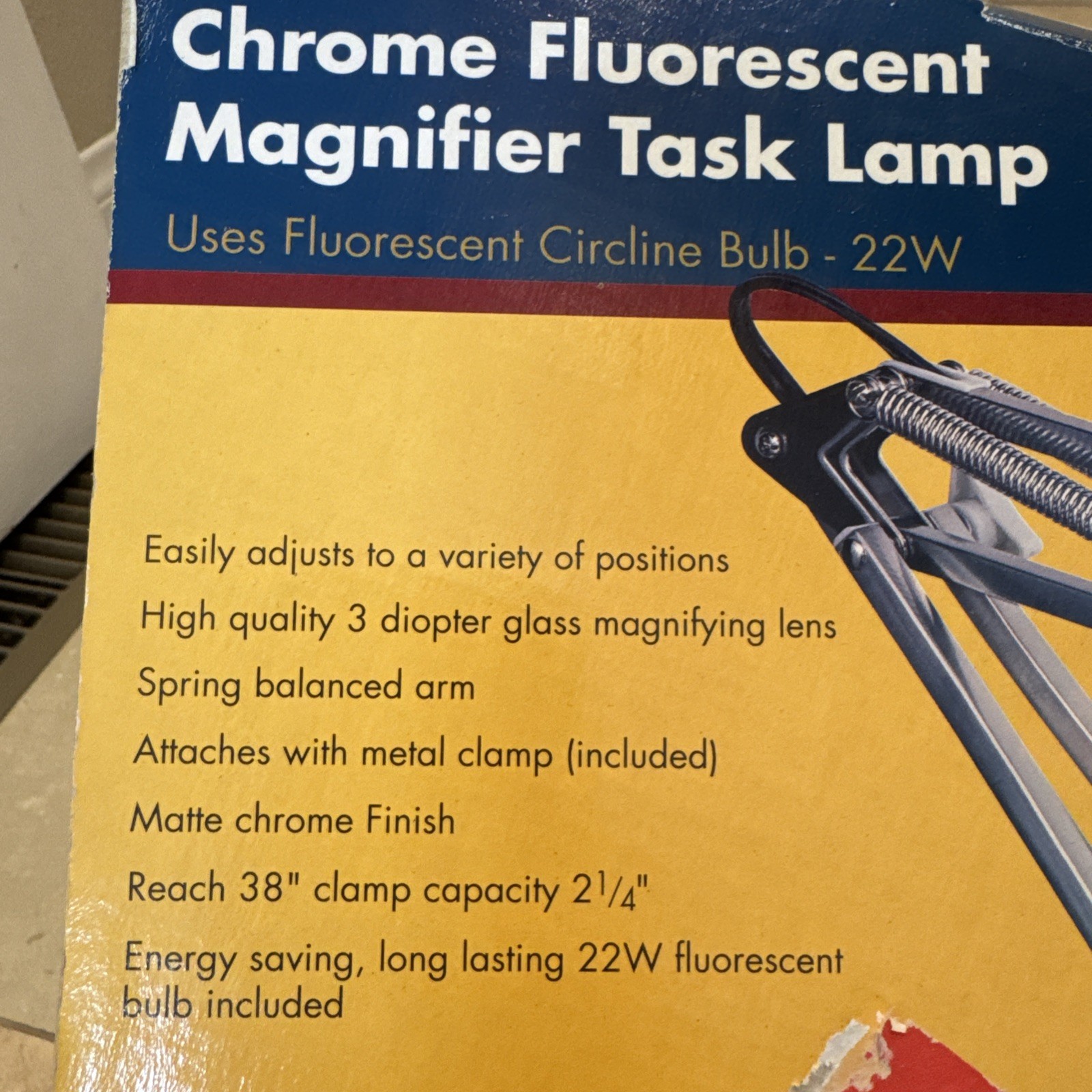 Chrome Magnifying Lamp w/ Clamp Lighted Magnifier Task Light Open Bx Fluorescent