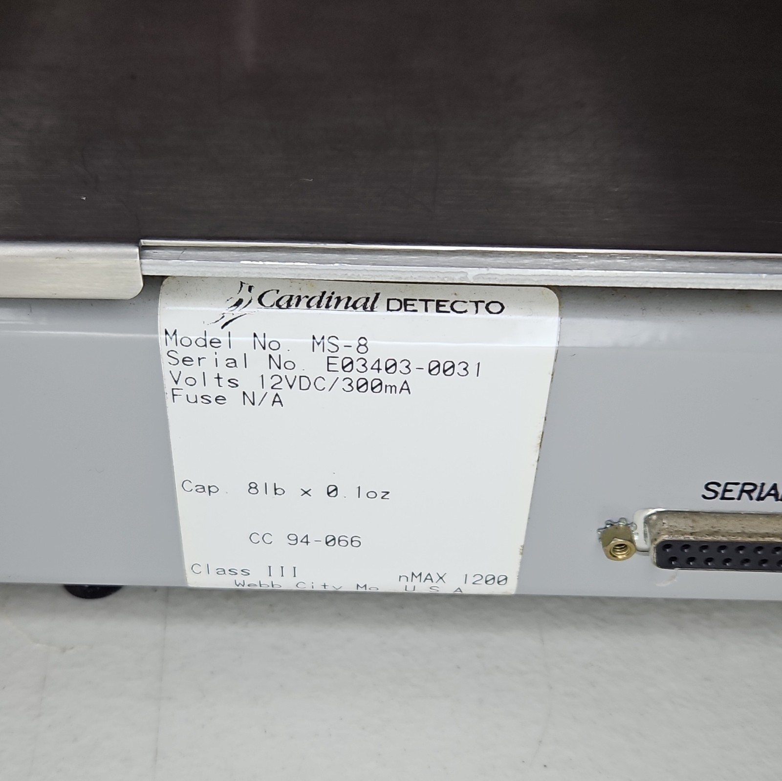 Detecto MS-8 Postal Scale 8 lb x 0.1 oz Stainless Platform, AC Adapter, Serial