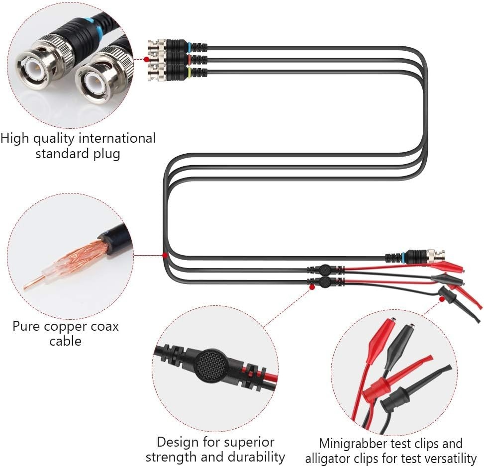 Versatile BNC to Alligator Clips & Mini Clips Set – 9.84 Ft Coaxial Cables