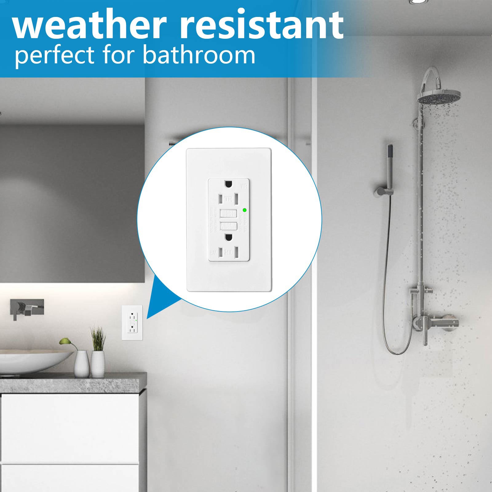 15AMP GFCI Outlet Receptacle Tamper Resistant – ETL Listed, White GFI TR WR GFCI