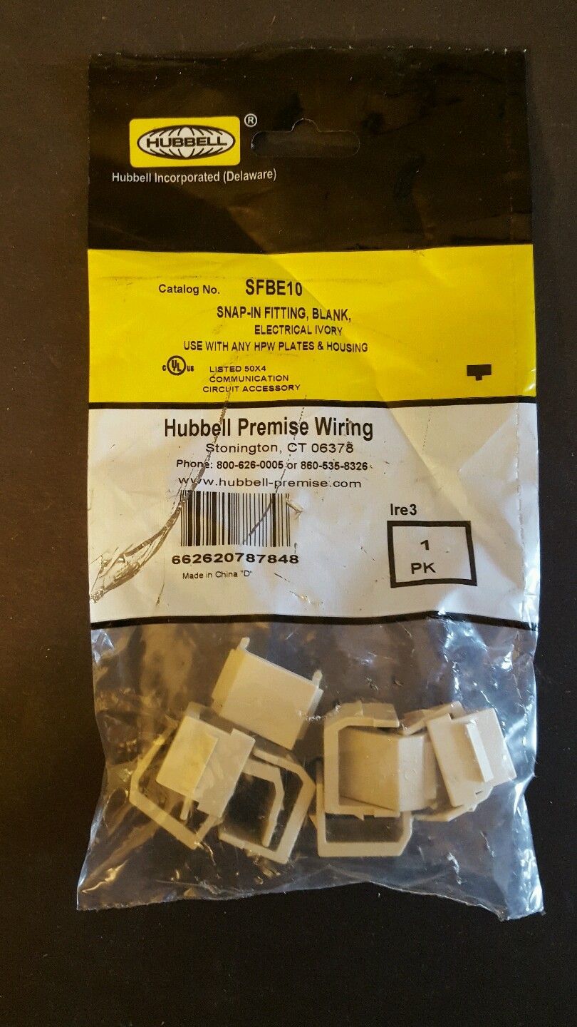 Hubbell Premise Wiring SFBE10 SnapIn Fitting, Blank, Electrical Ivory 1pk of 10