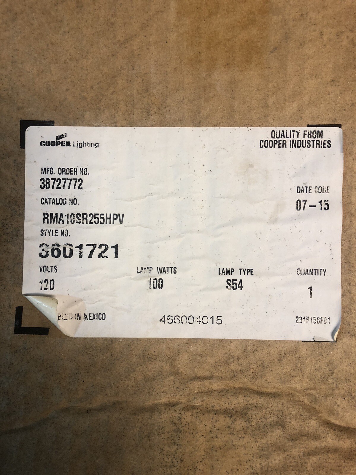 Cooper Lighting 100W S54 120V Dusk-to-Dawn Lamp Fixture RMA10SR255HPV (4866)