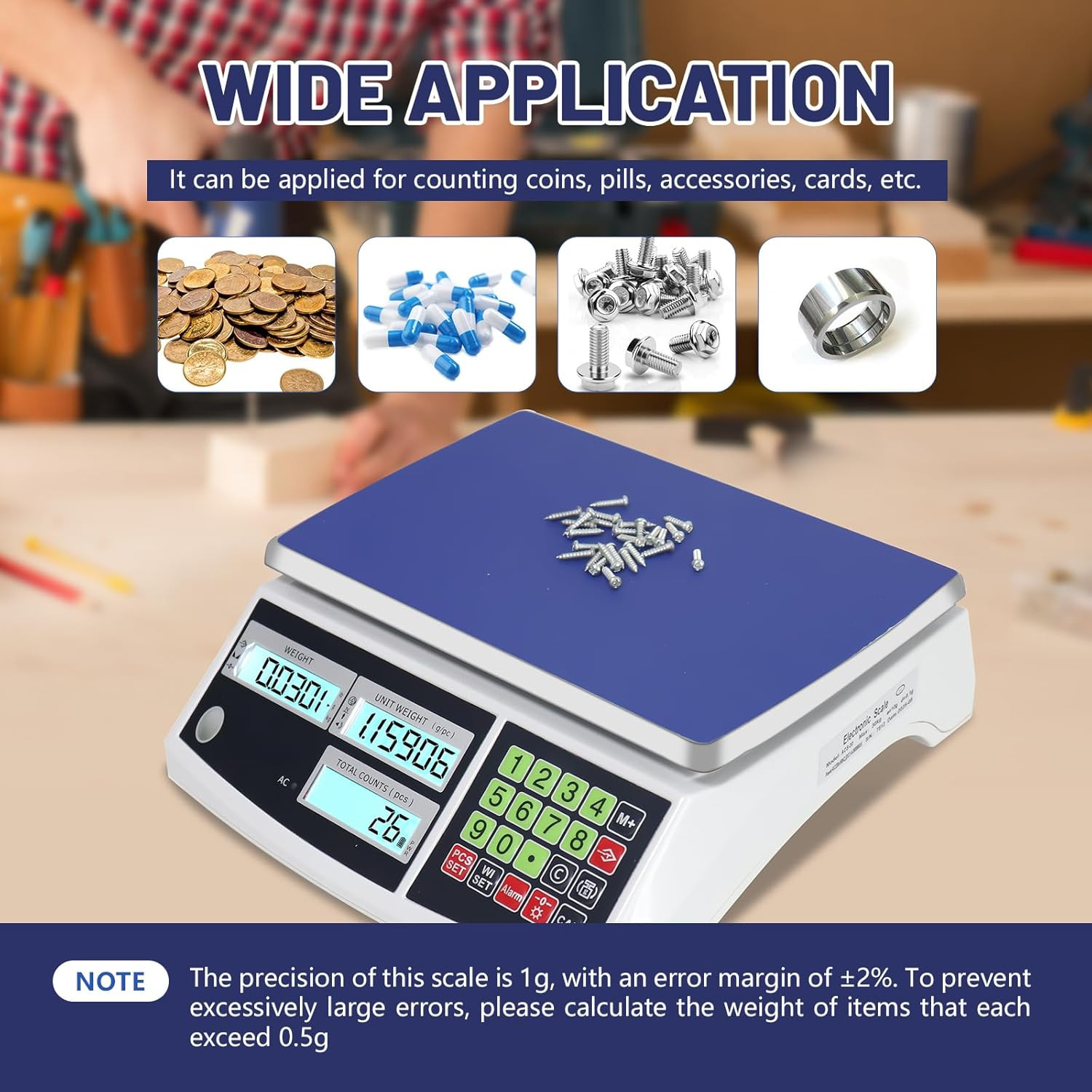 Counting Scale (30Kg/66Lb, 0.1G), G/Kg/Lb, Coin Scale, Precision Electronic Gram