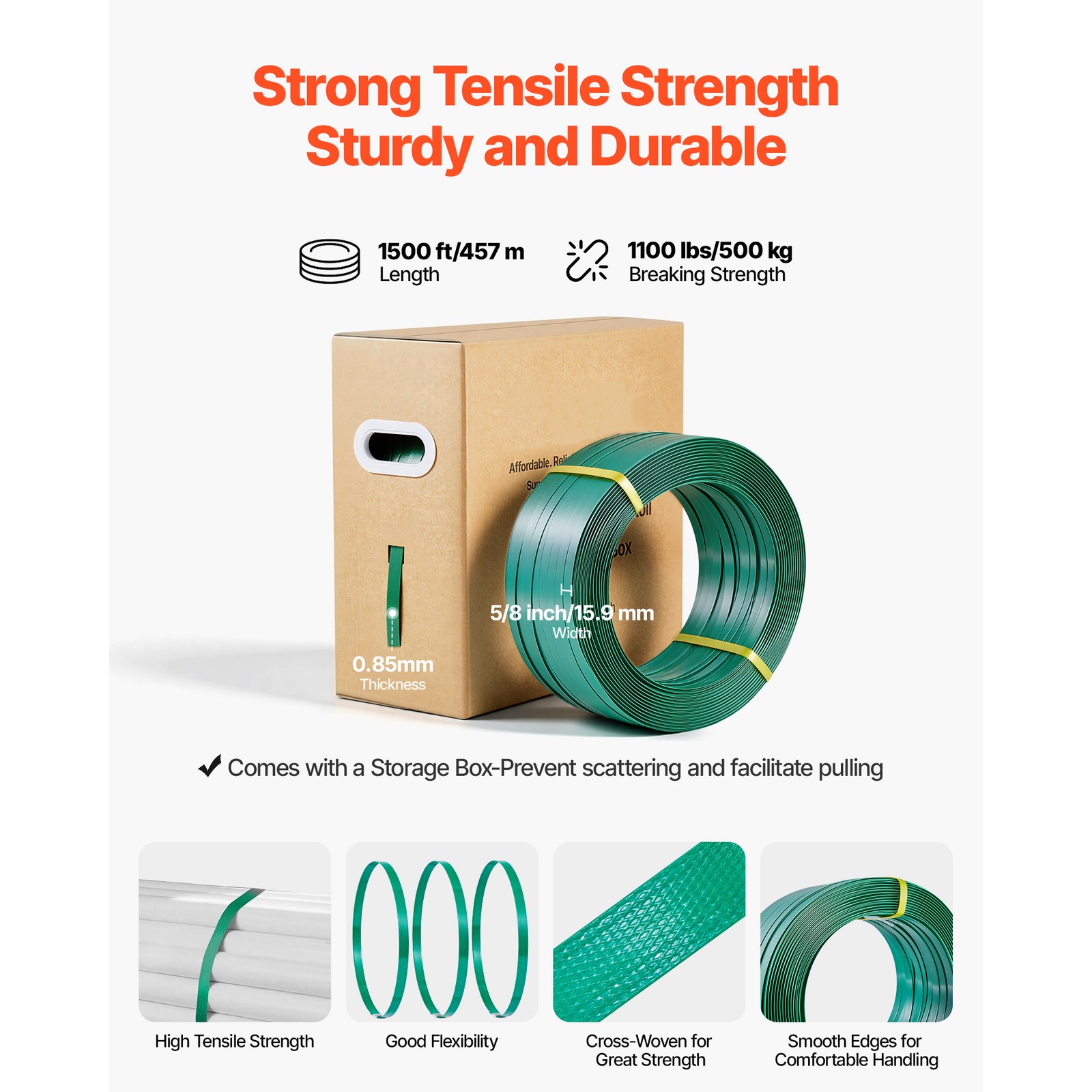 Uimoso 5/8″ 1500ft Banding Strapping Kit PET Strap,450 Seals,150 Edge Protectors