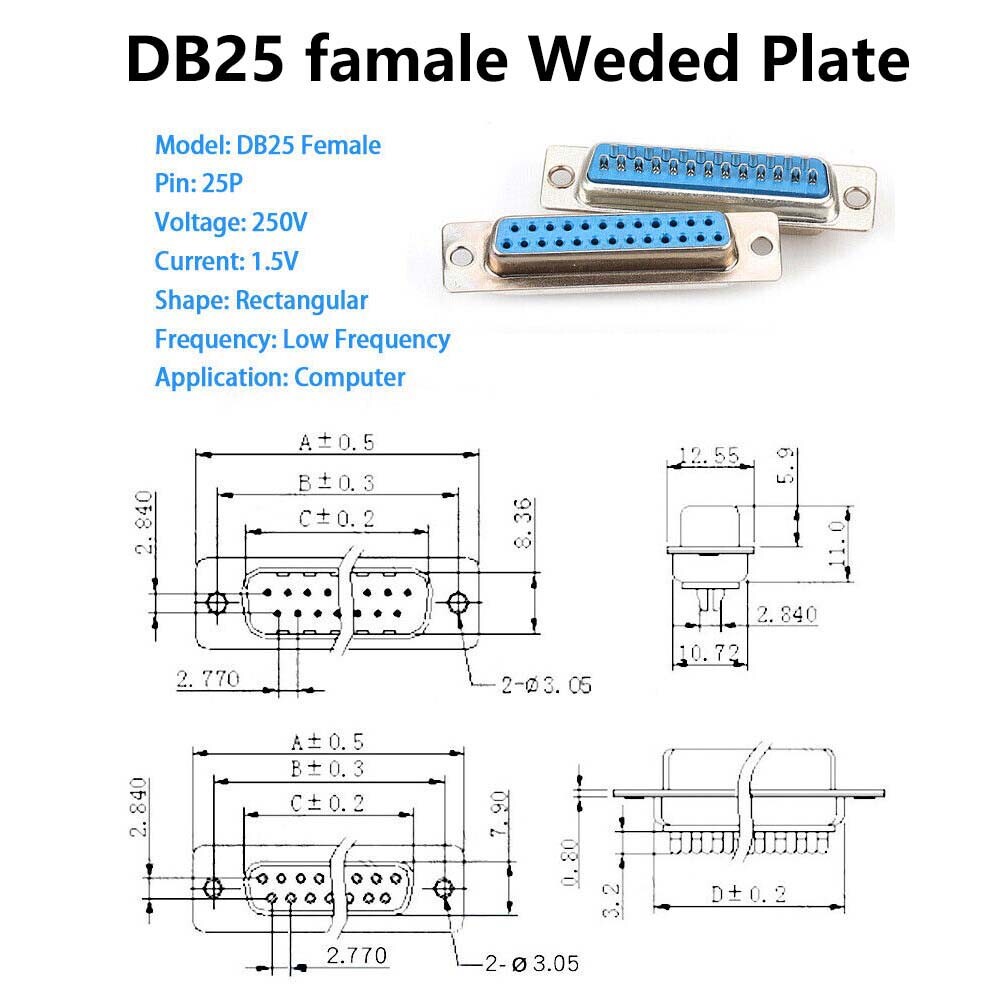 DB15/25/37 Pin D-Sub Female/Male Solder Type Connector + Metal/Plastic Shell
