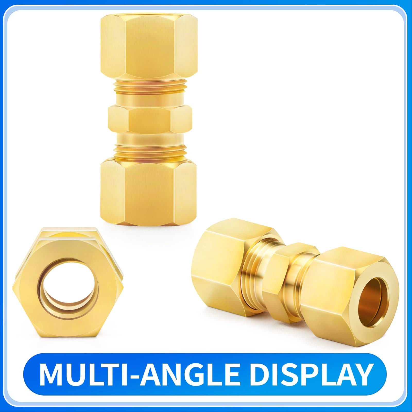 2 PCS 5/8×5/8 Inch OD Brass Compression Tube Union Connector Fitting