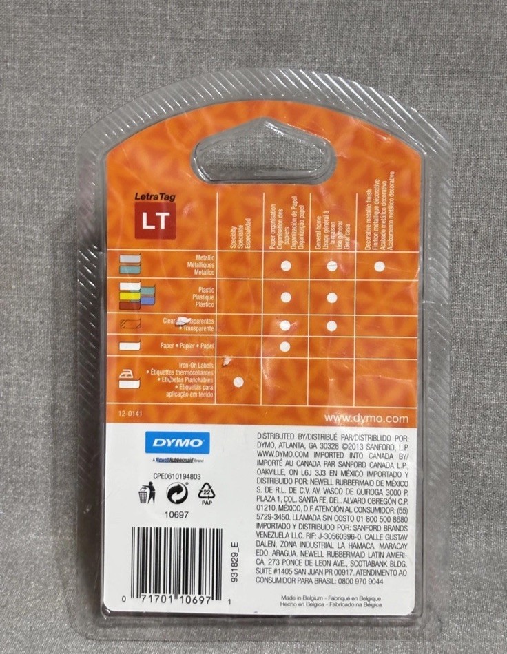 Dymo letratag LT refill 2 Pack Paper Labels 1/2 In X 13 Ft -12 Mm X 4 M White