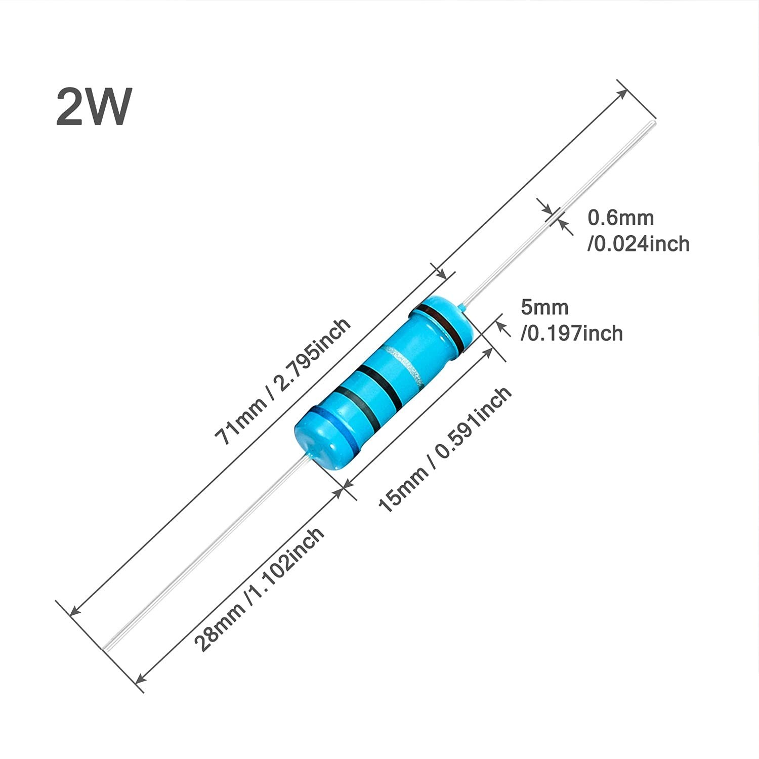 30pcs 2W 100 Ω ohm Metal Film Fixed Resistor 0.01 ±1% Tolerance 100R MF Throu…