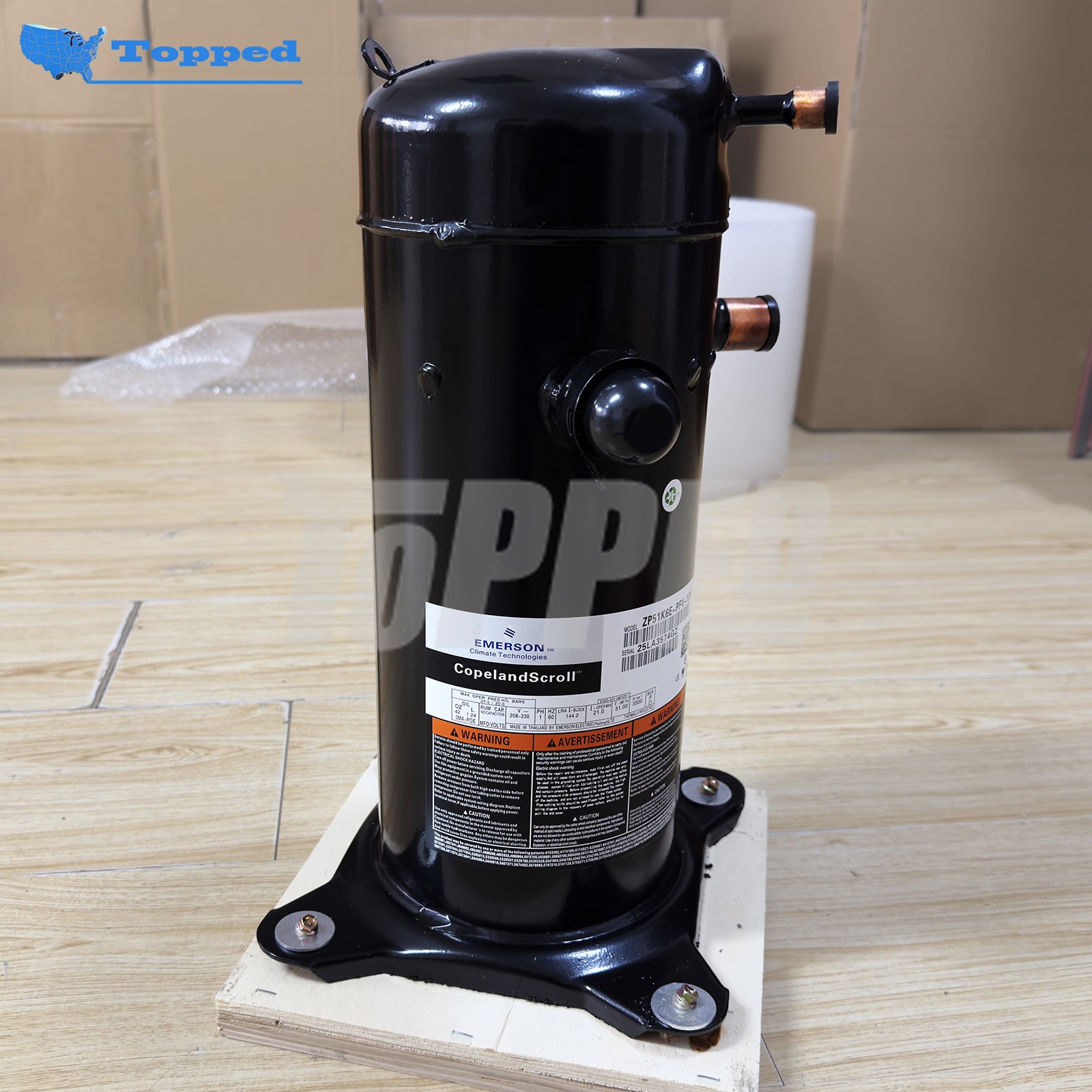 New Scroll Compressor 208-230V 1PH 4-4.9 Tons R410A for Copeland ZP51K6E-PFV-130