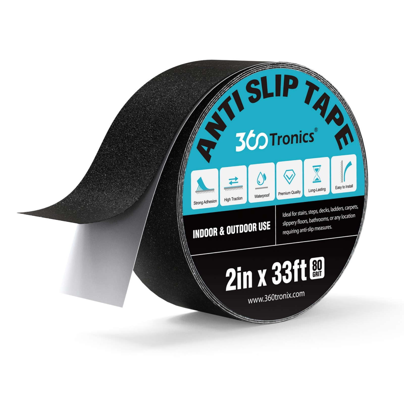 2inx33ft Black Anti Slip Tape, Best 80grit Friction, Grip, Abrasive for Stairs