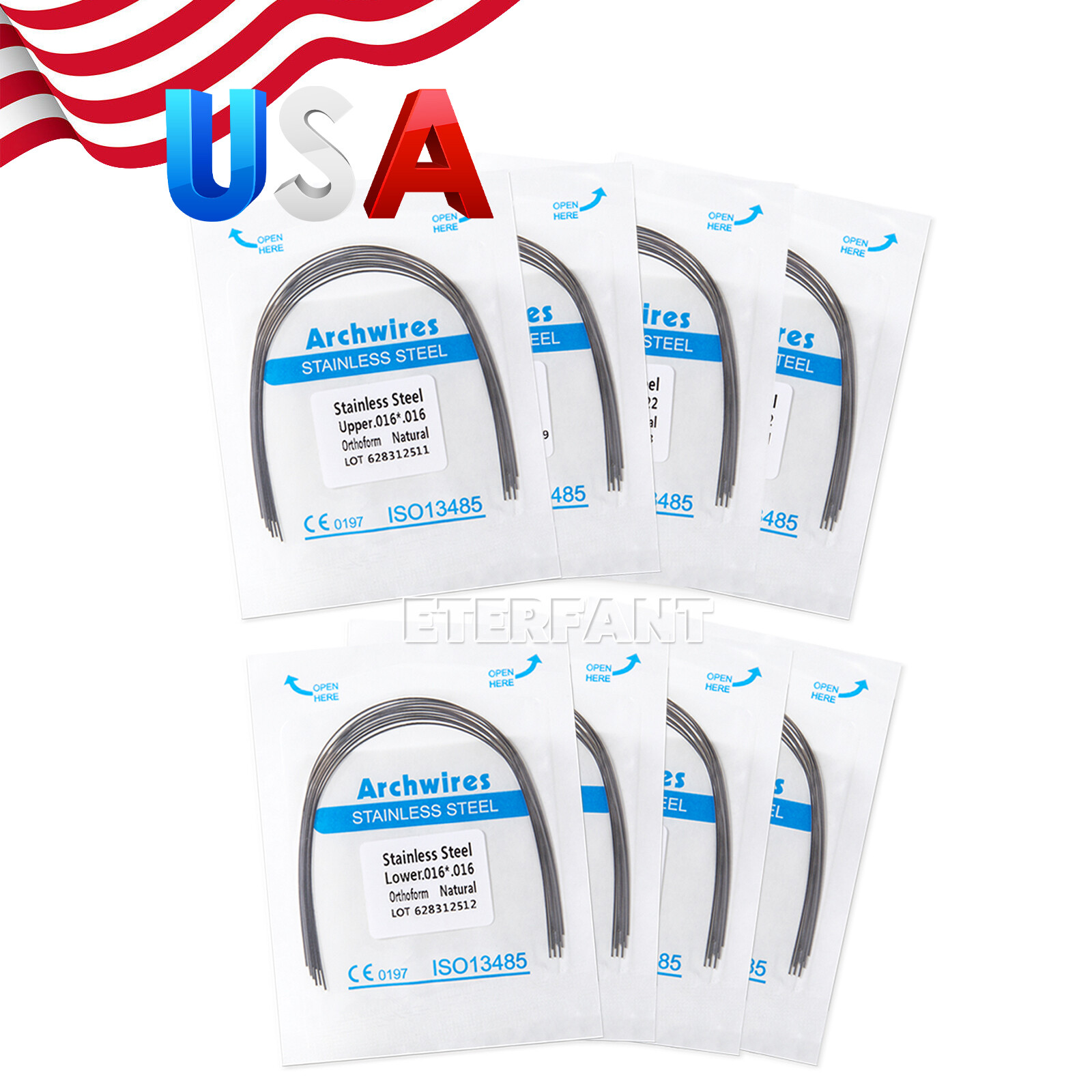 ETERFANT Dental Ortho Arch Wires Super Elastic NITI/Stainless Steel 10pcs/ pack