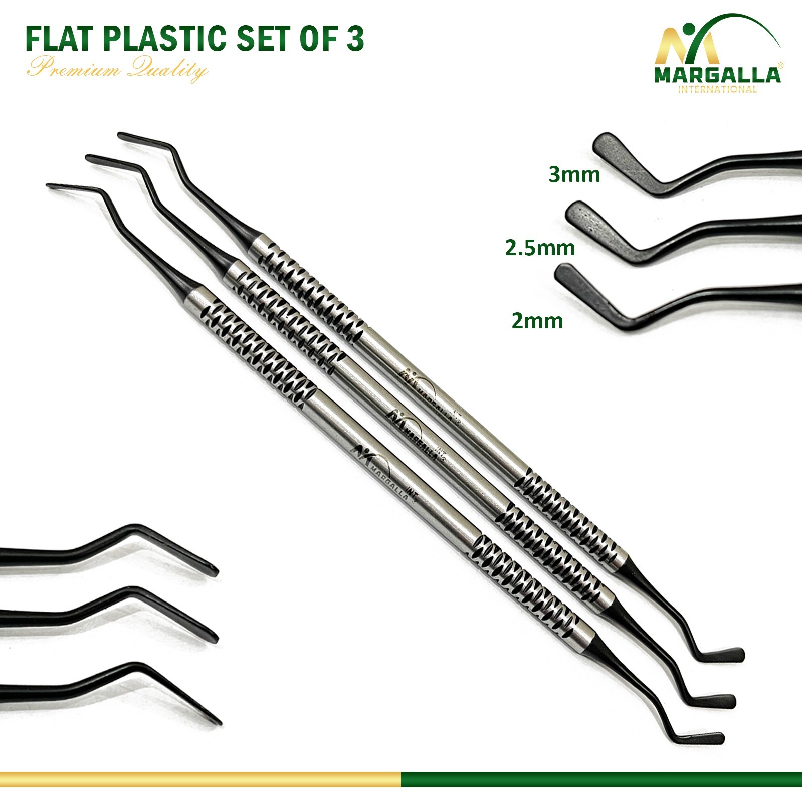 Dental Flat Plastic Composite Filling Instruments Set of 3 Mate Black Tips