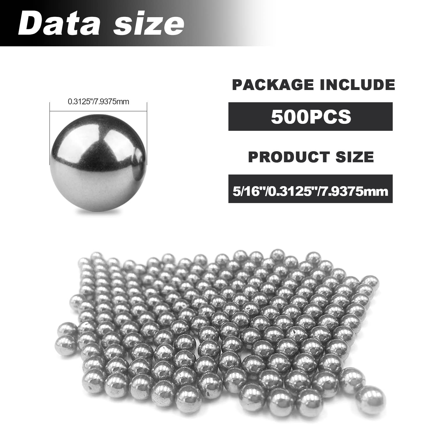 500 Pcs 0.3″Inch Steel Ball Bearing 8Mm Precision Bearings 5/16 Inch