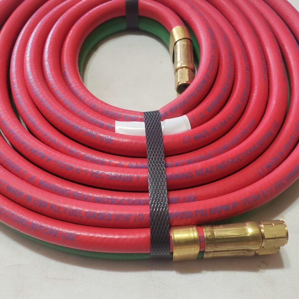 Grade T 12′ x 3/16″ Twin Welding Torch Hose A Size Oxygen Acetylene Propane USA