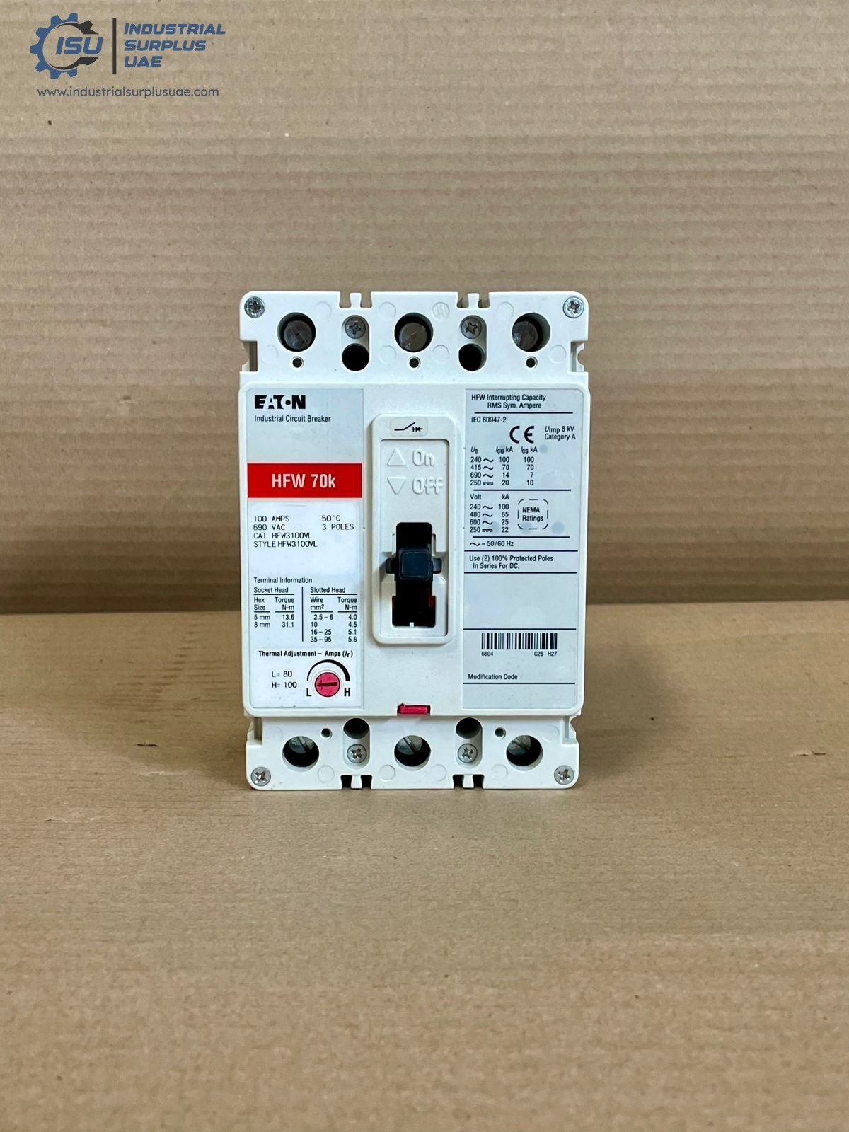 Eaton HFW3100VL Series C Industrial Circuit Breaker 100 Amps 3 Pole HFW 70k #New