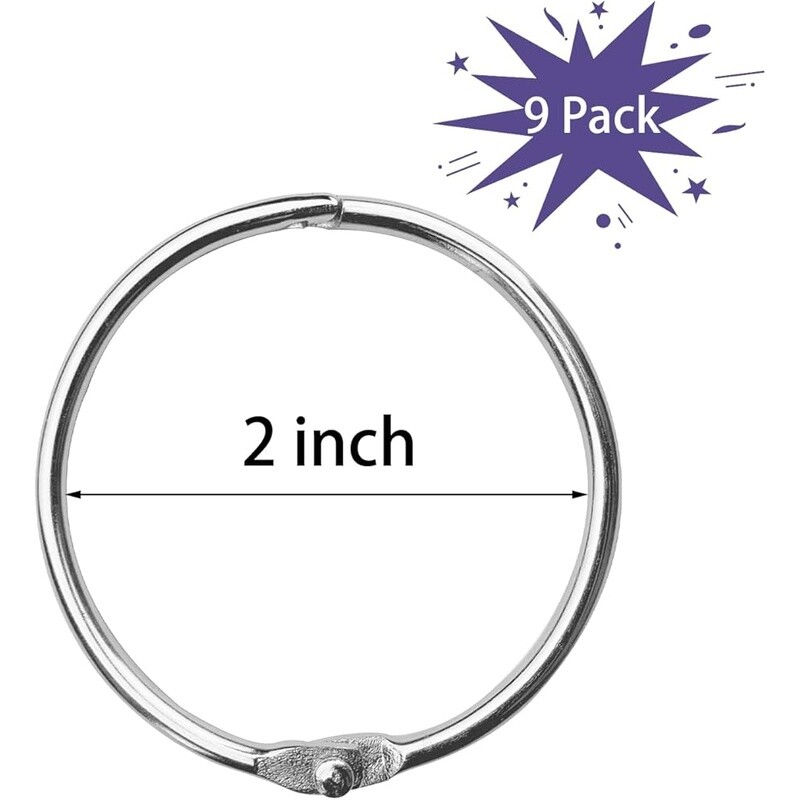 Loose Leaf Binder Rings 2 Inch Nickel Plated Steel Keychain 9 Pack Metal Rings