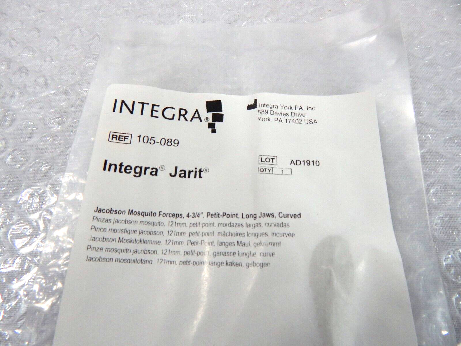 INTEGRA JARIT JACOBSON MOSQUITO FORCEPS 4-3/4” PETIT POINT CURVED JAWS