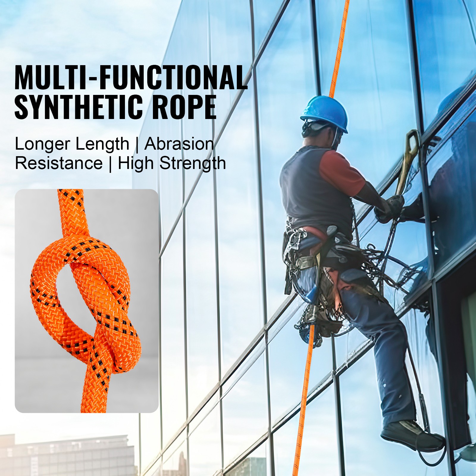 VEVOR Arborist Tree Climbing Rope Double Braid Polyester 3/8″ x 120′ 48-Strand