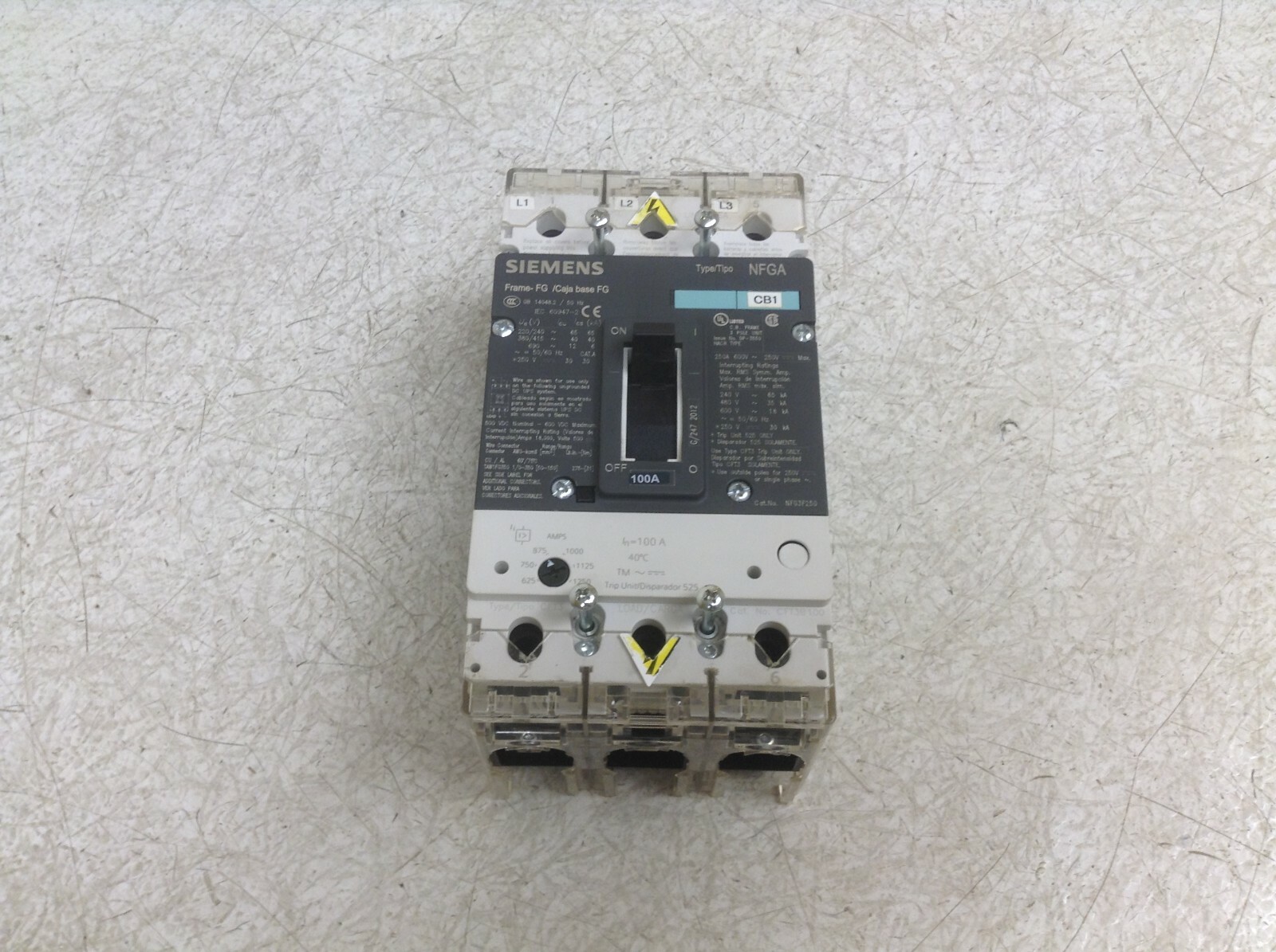 Siemens CFT3B100 3 Pole 100 Amp 600 V 250 VDC Breaker NFG3F250 NFGA (VT)